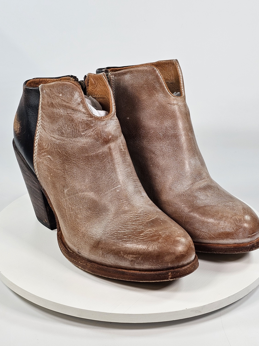 Freebird Detroit Heeled Brown/Black Leather Cutout Ankle Booties